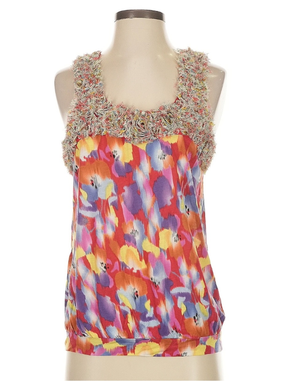 Anthropologie One September Floral Rosette Textured Tank Top Boho Artsy Size S